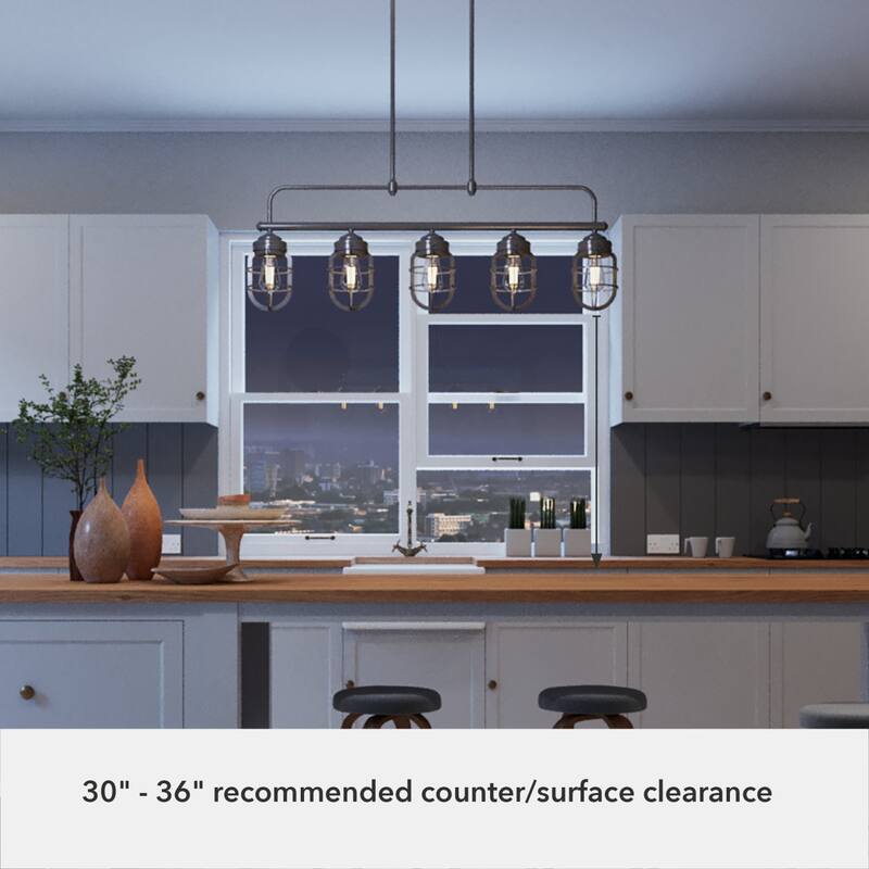Hunter Starklake 5-Light Linear Chandelier - Kitchen Island, Dining Room - Industrial - Modern Farmhouse, Cage Design
