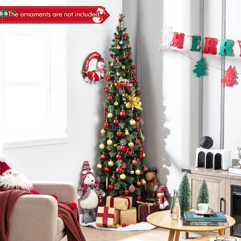 Gymax 7FT Pre-lit PVC Half Christmas Tree Pine Needle Lamp Tree w/