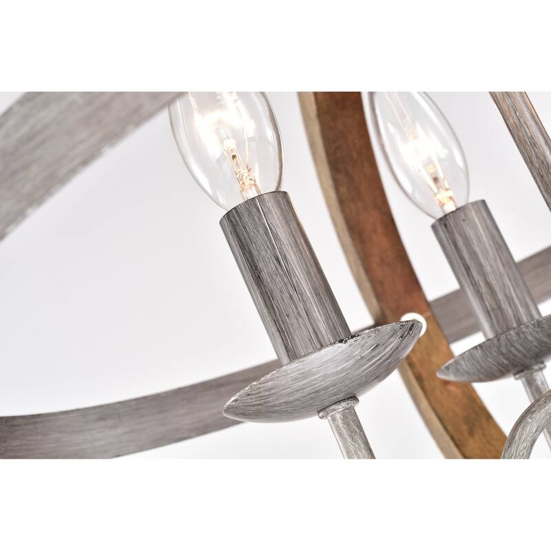 4-Light Wood Cage with Antique Sliver Belt Chandelier Ceiling Fixture - Wood and Antique Sliver
