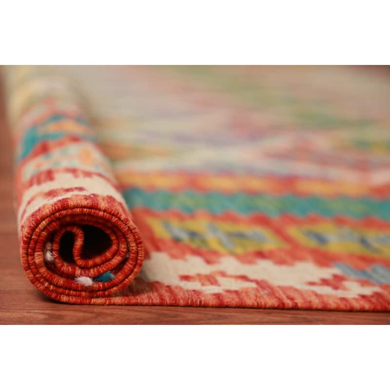 All-Over Trellis Kilim Oriental Large Rug Flatweave Wool Carpet - 10'1"x 16'8"