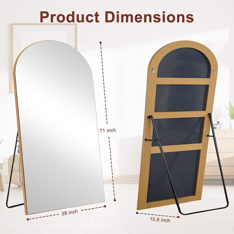 Modern Arched Full-Length Wood Floor Standing Mirror