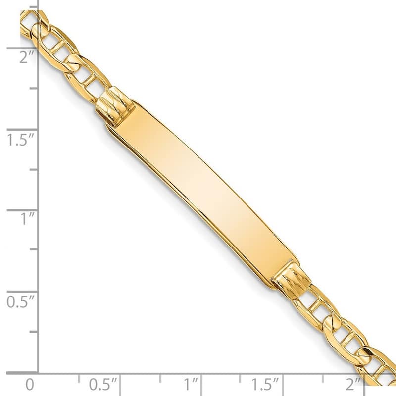 Curata 14k Yellow Gold Solid Polished Engravable Nautical Ship Mariner Anchor ID Bracelet 5.5mm Lobster Claw