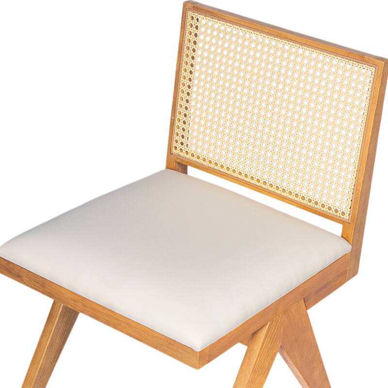 Dining Chairs Set of 2, Ergonomic Upholstered Kitchen Side Chairs, Accent Chairs with Rattan Backrest & Solid Wood Legs