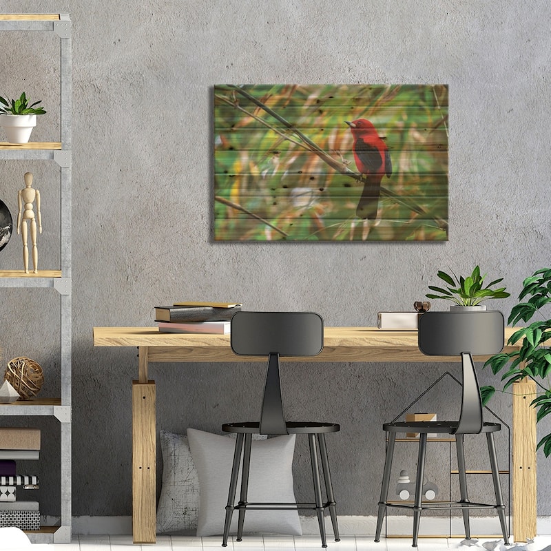 Red Tanager Bird Print On Wood by Jane Rix - Multi-Color