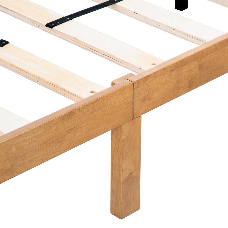 Queen Size Solid Wood Platform Bed Frame, No Box Spring Needed, 4 Center Support Legs for Master Bedrooms, Guest Rooms