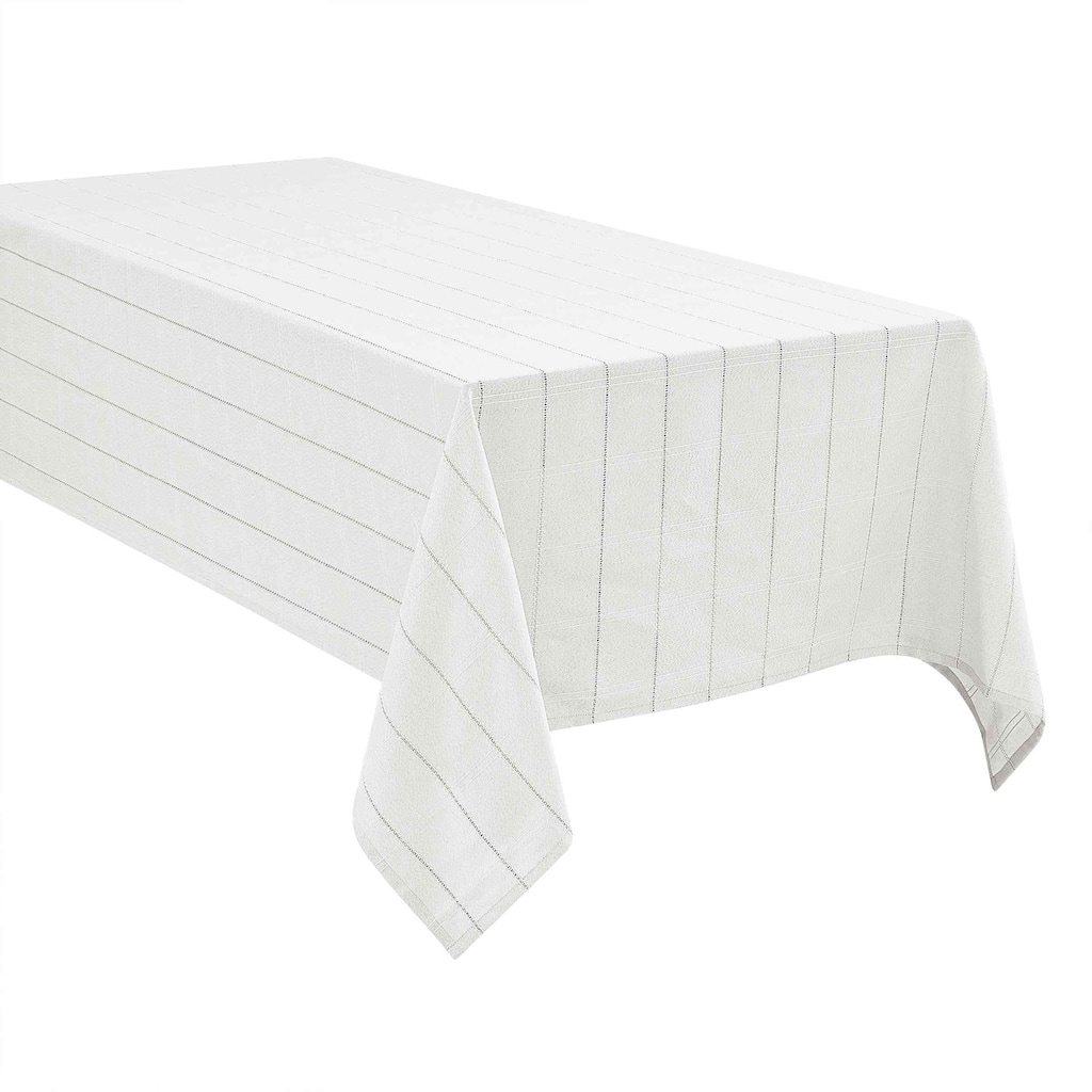 Izod Chadwick White Silver Lurex 60" x 84" Tablecloth