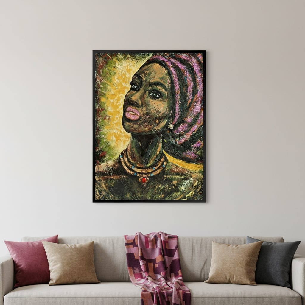 HomeRoots 39" x 30" African Portrait Floater Frame Canvas Wall Art