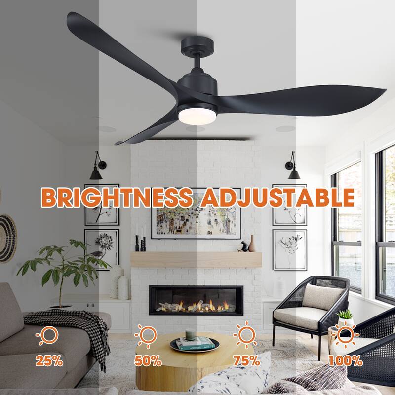 66" Classic Black/ Brown ABS Propeller LED Ceiling Fan with Light and Remote