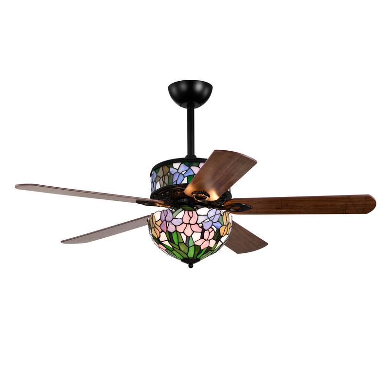 Zaina 5-Blade Lighted Ceiling Fan 2-Tier Tiffany Style Glass