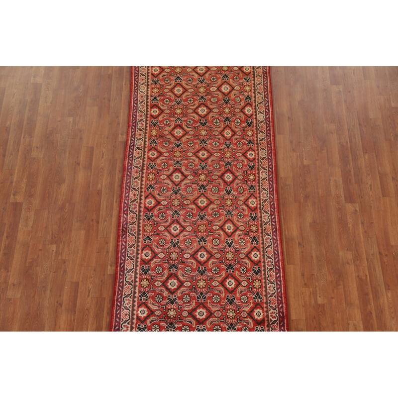Hand Knotted Oriental 100% Wool Carpet Traditional All-Over Red Mahal Runner Rug - 10' 3'' X 3' 5''