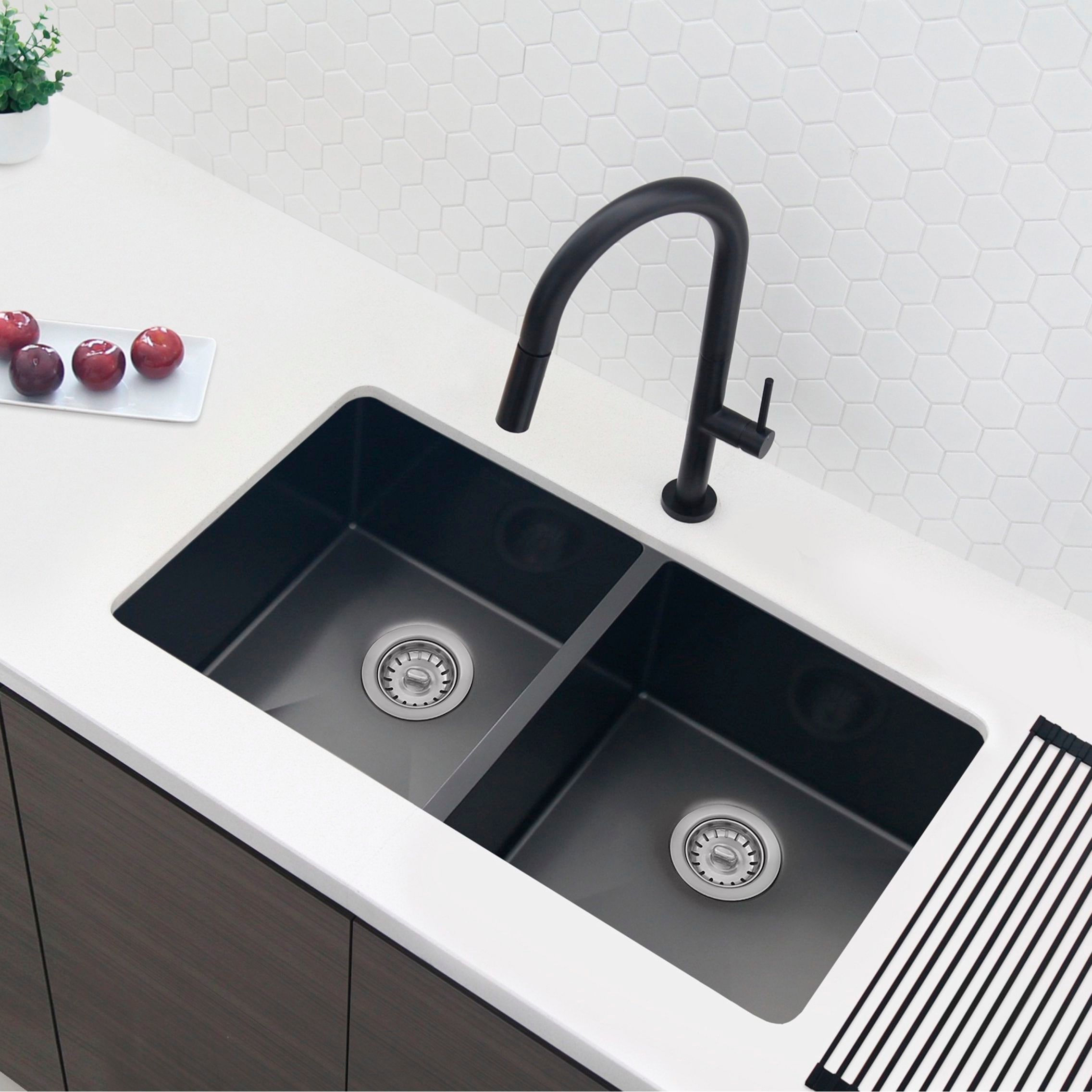 32l X 18w Stainless Steel Double Basin Undermount Kitchen Sink Pearl Black And Pearl Silver Overstock 31747533