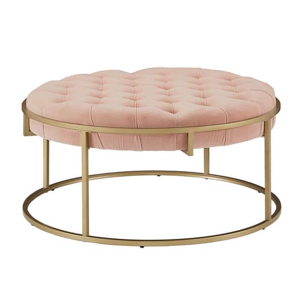 Perdita Gold Finish Velvet Round Tufted Cocktail Ottoman By Inspire Q Bold On Sale Overstock 31302701