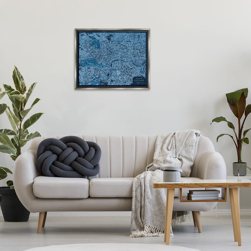 Stupell Blue Detailed London Map Framed Floater Canvas Wall Art Design By Phillipa Katz