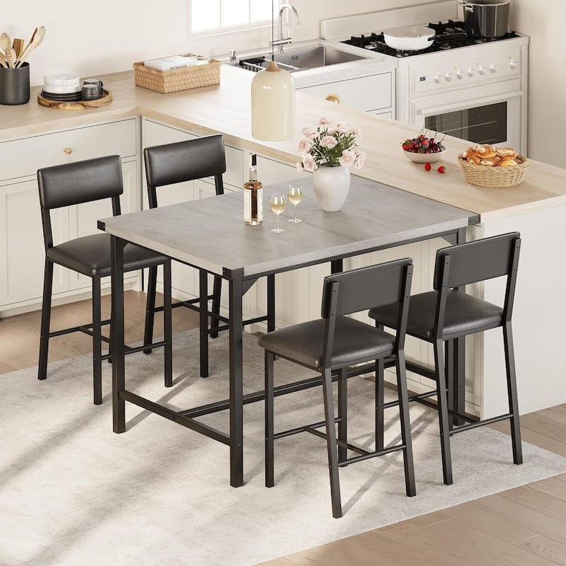 Counter Height Kitchen Dining Table Set with 4 Upholstered Bar Stools for Dining Room