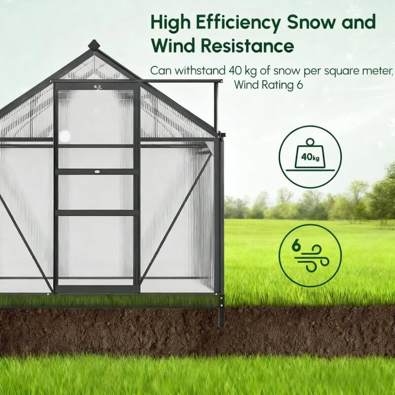 GDFStudio - 6'x4' Outdoor Polycarbonate Greenhouse with Rain Gutter & Roof Vent - Multi