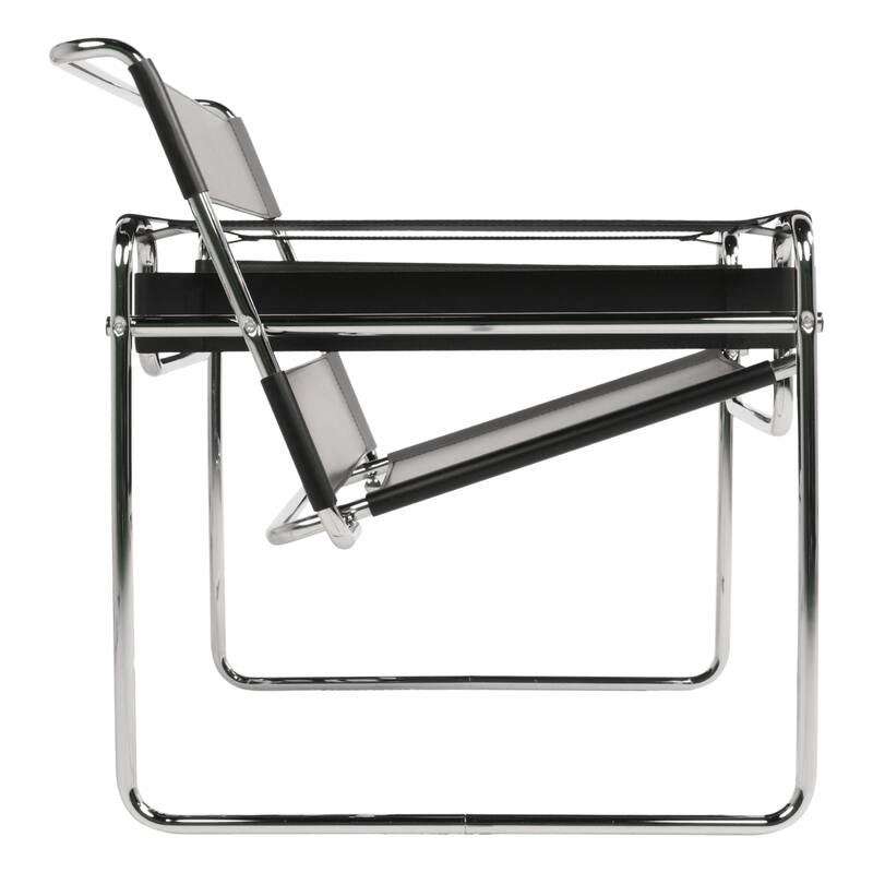 Breuer Chair Company Model B3 Wassilly Armchair Arm Chair w/ Chrome Frame & Black Bonded (REgenerated) Leather (Made in Italy)