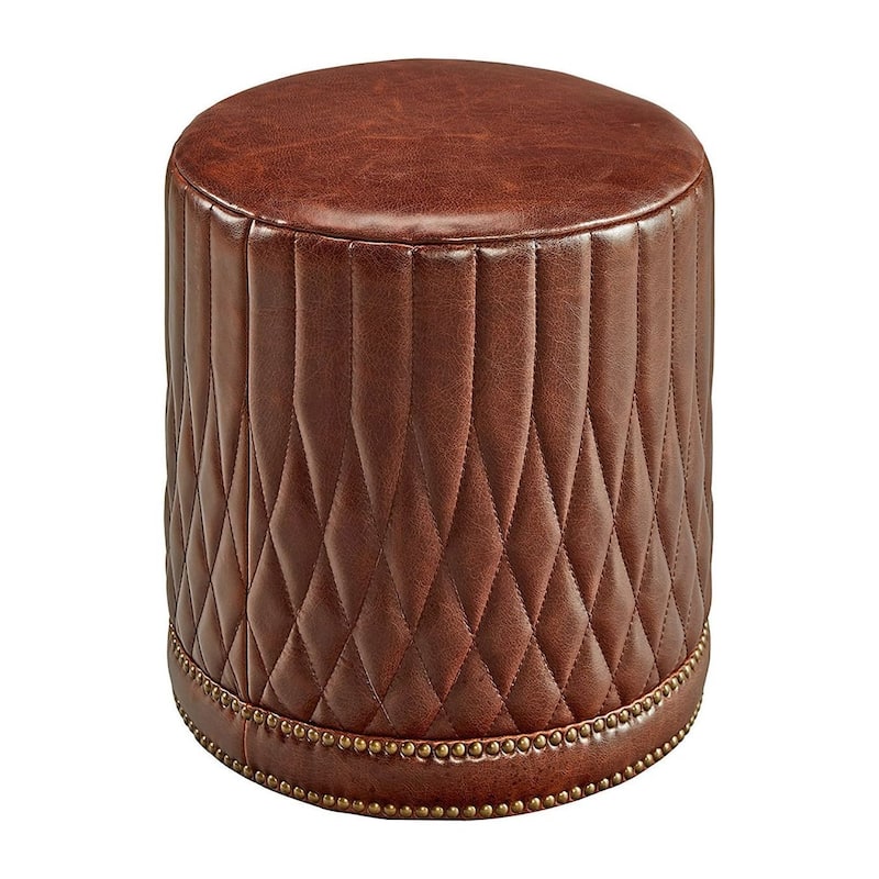 Avignon Vintage Quilted Leather Ottoman with Nailhead Trim
