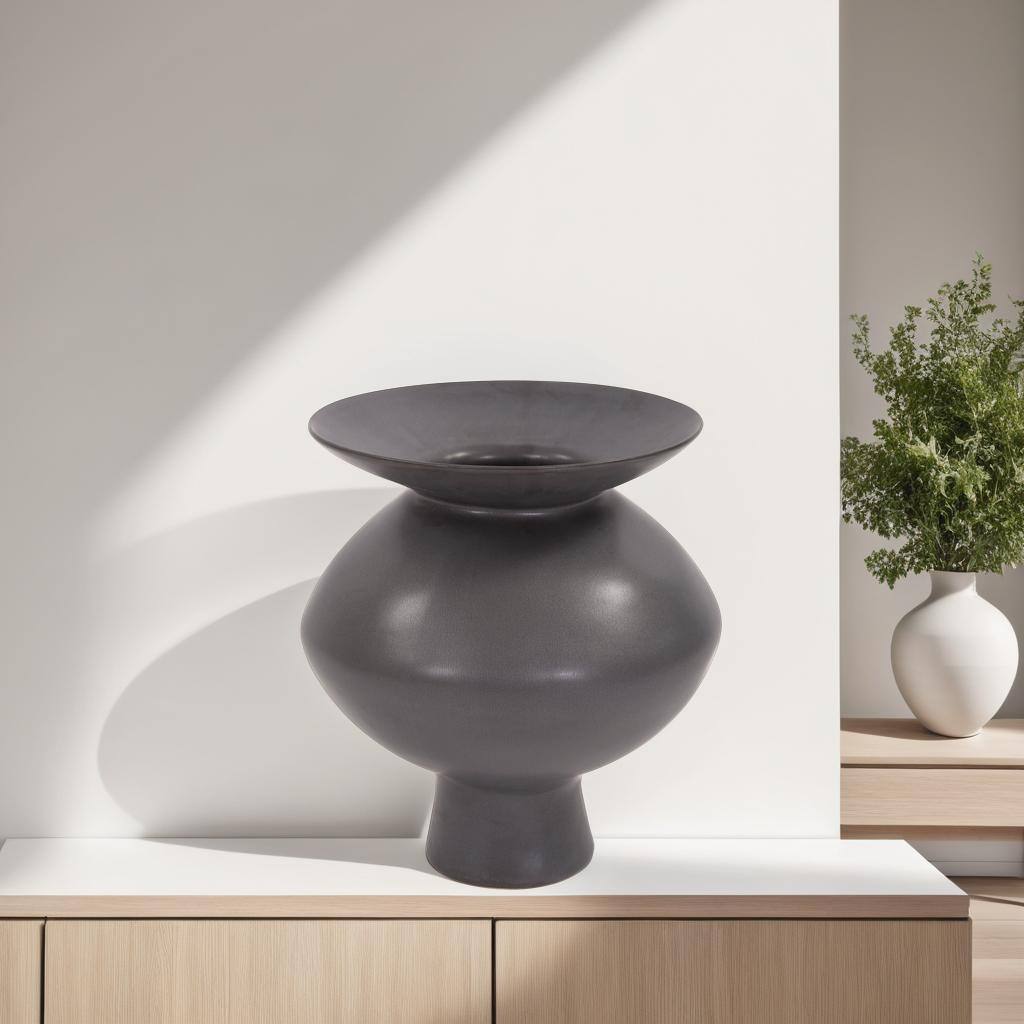 Allan Andrews Graphite Ceramic Flared Vase, Medium - 12" Diameter x 13.1/2"h