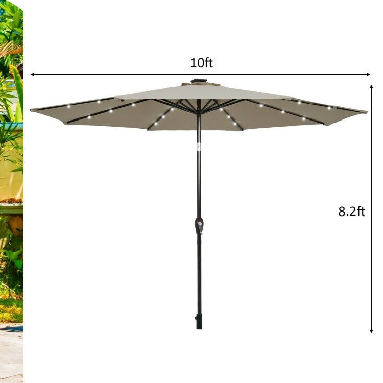 10' Solar LED Lighted Patio Market Umbrella Shade Tilt Adjustment Crank