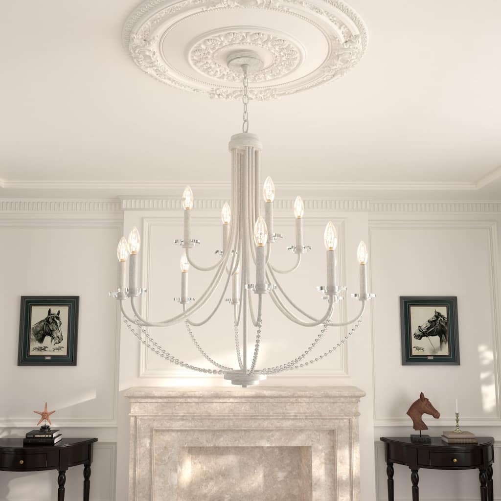 Acroma 12-light 33.5 In Modern White French Country Candle Chandelier - 33.5"D*127.5"H