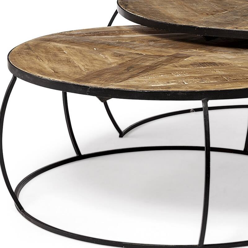 HomeRoots S2 41" & 38" Round Wood Top Nesting Coffee Tables - 41.00 in. x 19.50 in. x 41.00 in.