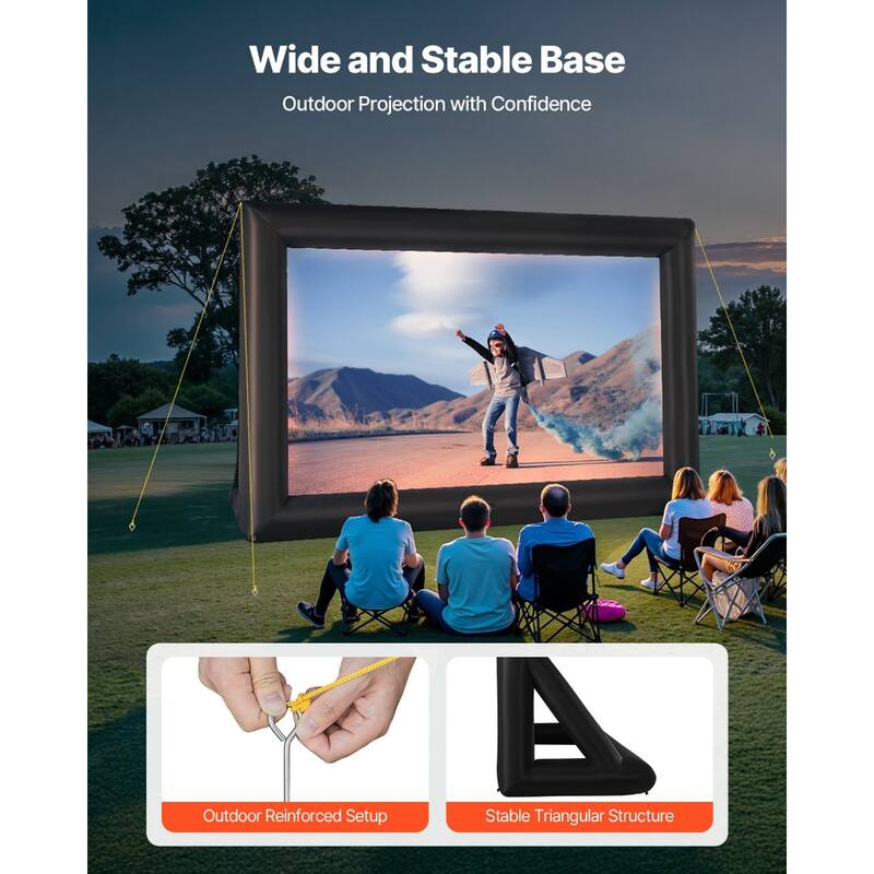 Outdoor & Indoor Movie Screen with 600D Washable Oxford Fabric 250W Quiet Blower Quick Setup, Front & Rear Projection