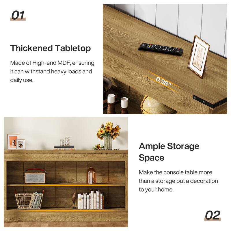 63-Inch Long Console Table with Shelf, 3 Tier Modern Entryway Table