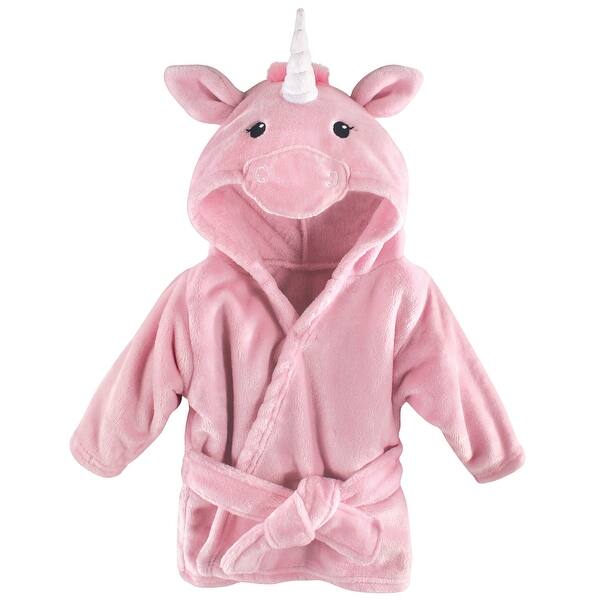 slide 1 of 1, Hudson Baby Infant Girl Plush Animal Bathrobe, Pink Unicorn, 0-9 Months - Pink Unicorn - 0-9 Months 0-9 Months - Pink Unicorn