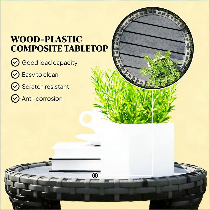 GDFStudio - Nova Outdoor Wicker Side Table with Dual-Tier Storage Design(Only table) - Outdoor Side Table