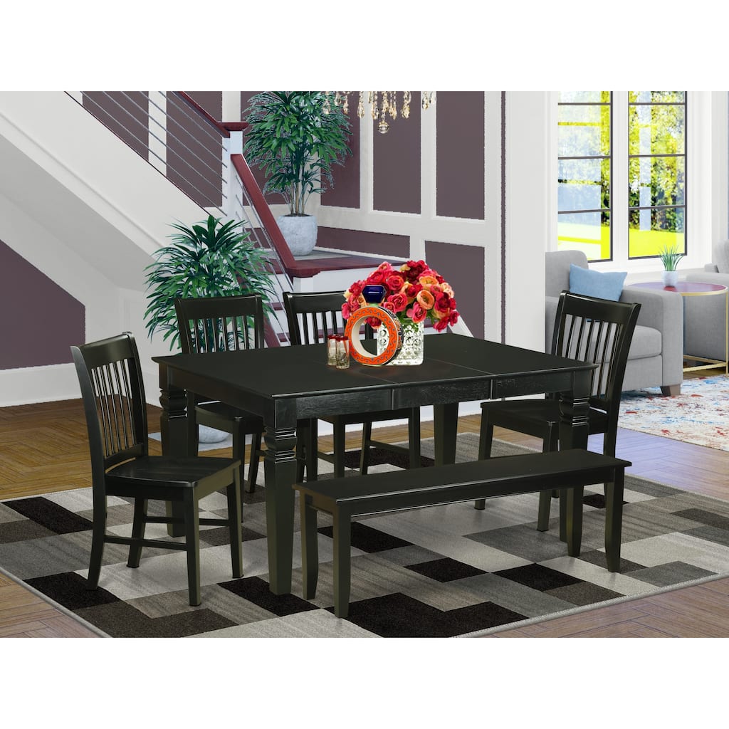 East West Furniture 6 Piece Kitchen Table Set- a Dining Table and 4 Dining Chairs with a Bench, 42x60 Inch, Black
