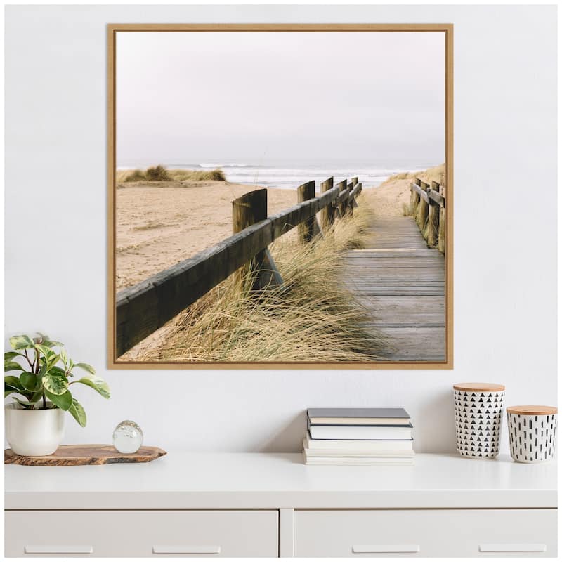 Kate and Laurel Sylvie Coastal Beach Grass Boardwalk to the Ocean Framed Canvas by Patricia Hasz of Patricia Rae Photography
