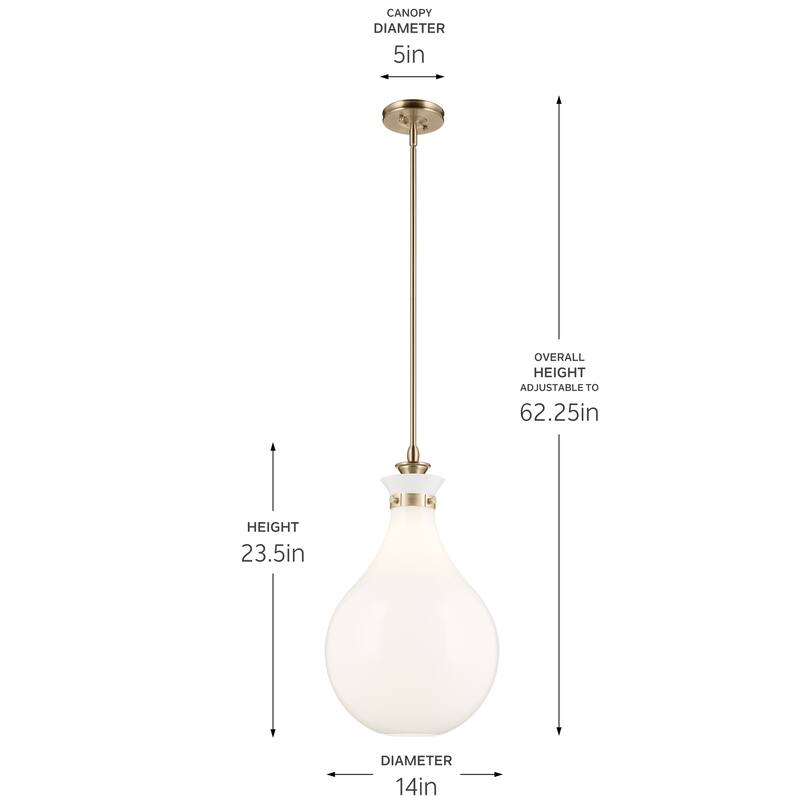 Kichler Lighting Laria 14 Inch 1 Light Pendant with Opal Glass in Champagne Bronze
