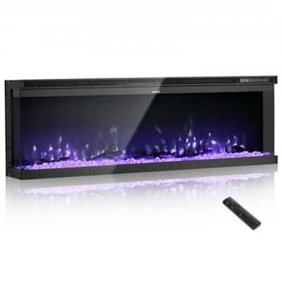 Black Glass Electric Fireplace Three-Sided Glass with Adjustable Flames