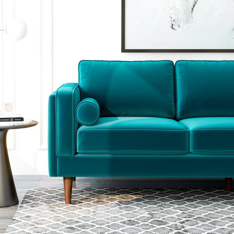 Flavia Mid Century Modern Style Sofa Couch for Living Room in Teal - 33" x 88" x 34"