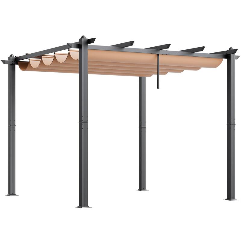 10 x 10 Feet Outdoor Retractable Pergola with Sunshade Canopy and Heavy-Duty Aluminum Frame - Beige
