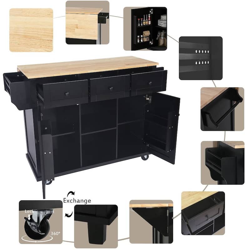 Kitchen Island Cart with Wheels Drop-Leaf, Storage Racks