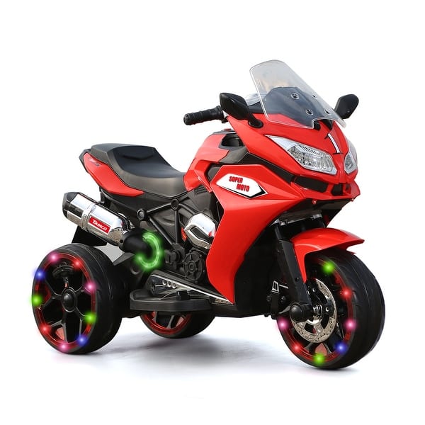 slide 2 of 25, Kids 12V Electric Ride-On Motorcycle with Cool LED Wheels, MP3 Music Function, Rechargeable 3-Wheel Motorbike for Boys & Girls Red