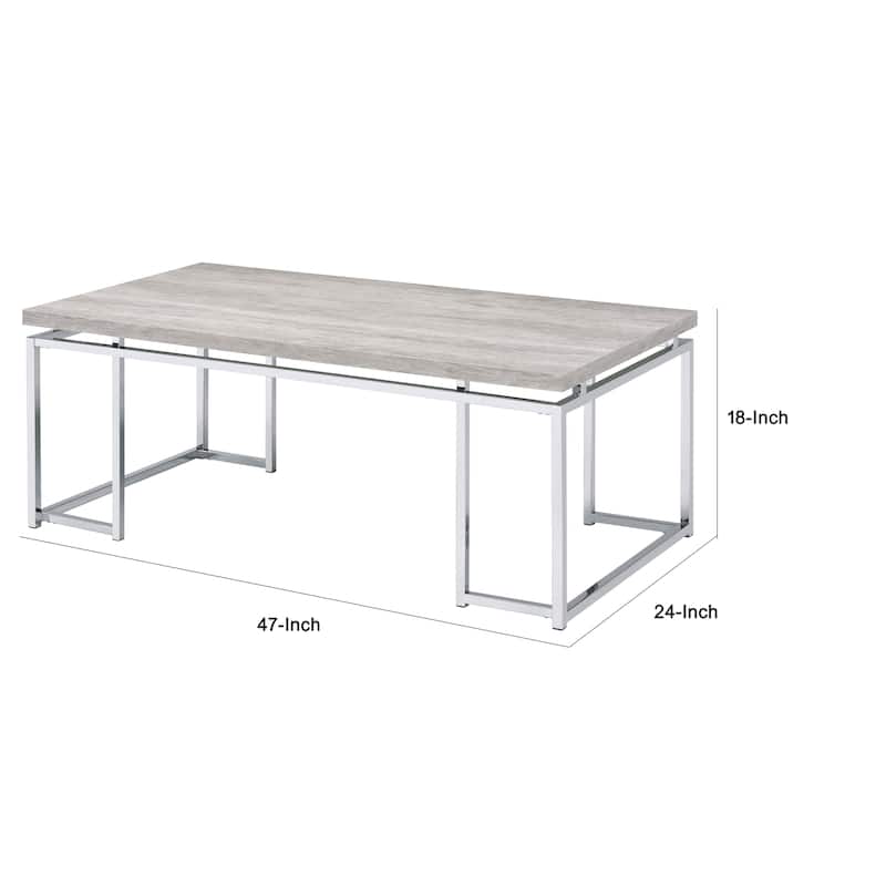 Coffee Table with Rectangular Tabletop and Metal Legs, Silver and Brown