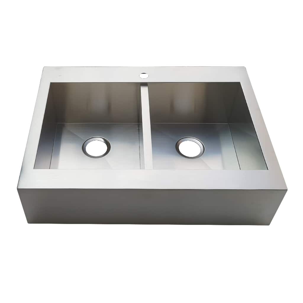 Edinburg 36-Inch Stainless Steel Apron-Front 1-Hole Double Bowl Farmhouse Kitchen Sink in Brushed