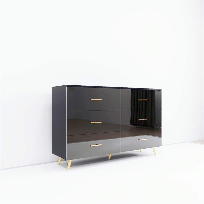6 Drawers Chest of Drawer with Golden Handle and Golden Steel Legs