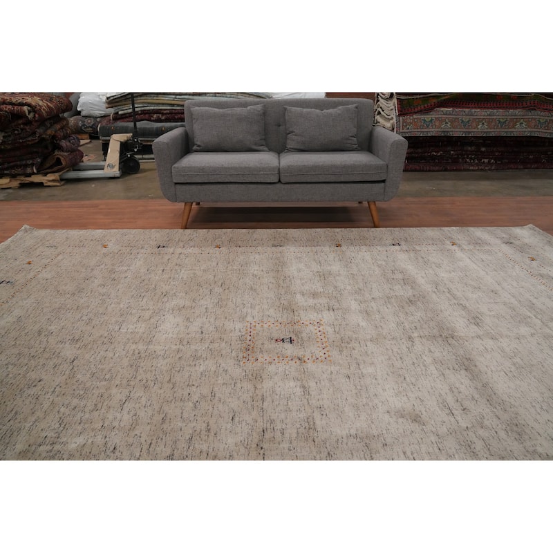Hand Knotted Oriental 100% Wool Carpet Tribal Animal Pictorial Beige & Ivories Gabbeh Area Rug - 11' 10'' X 9' 0''