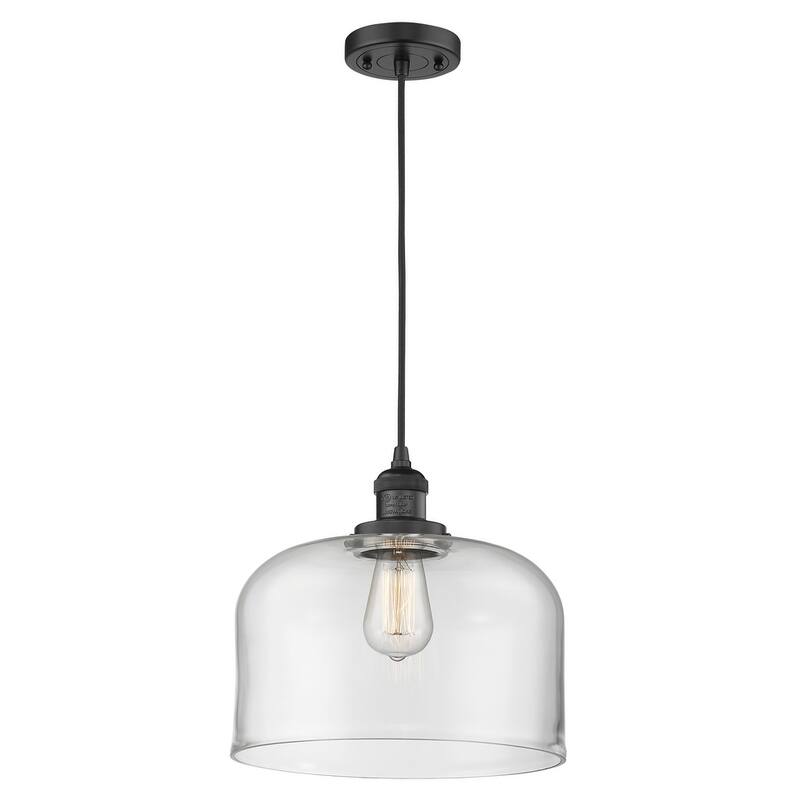 Innovations Lighting X-Large Bell Single Light 12" Wide Pendant - Matte Black / Clear