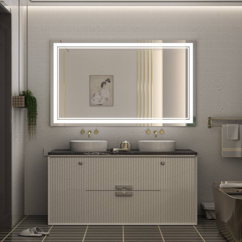 Keonjinn LED Front Light Bathroom Vanity Wall Mirror, 3 Color Temperatures, Anti-fog
