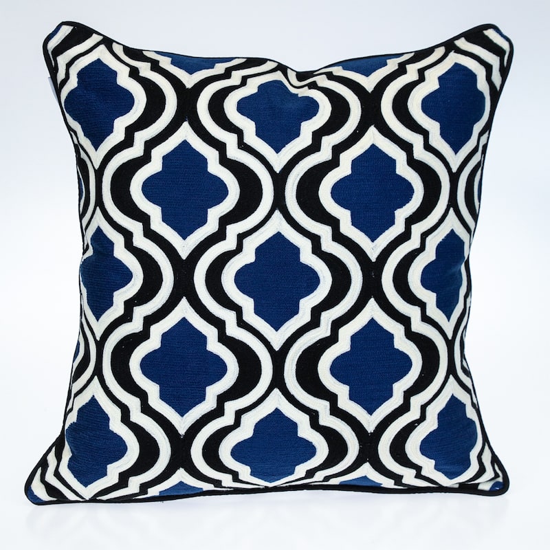 Moroccan Lattice Square Cotton Throw Pillow - 20" - Blue and White