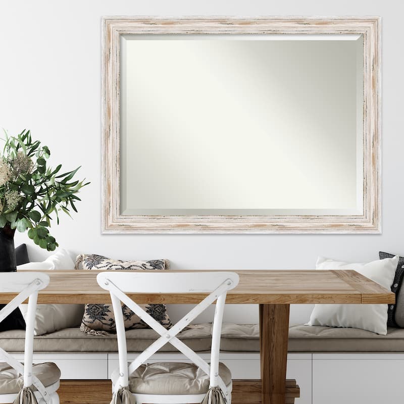 Beveled Wood Wall Mirror - Alexandria White Wash Frame - Outer Size: 45 x 35 in - Outer Size: 45 x 35 in