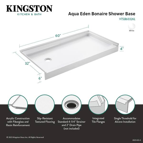 Kingston Brass Bonaire AntiSkid Acrylic Shower Base with Left Hand