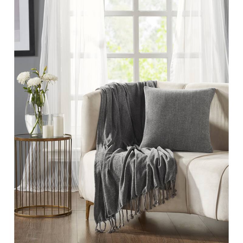 Better Trends Enrich Decorative & Throw Pillow, 100% Polyester - 50" x 60" Throw & 18" x 18" Pillow - Gray