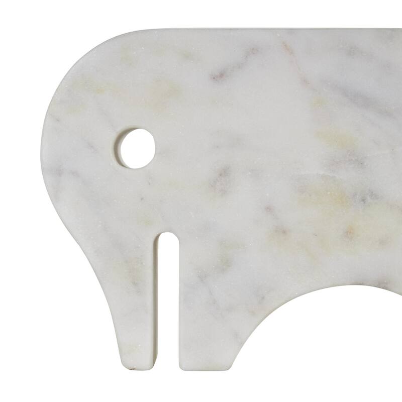 White Marble Rounded Abstract Elephant Decorative Sculpture with Gray Marble Veins and Cutouts (Set of 2)