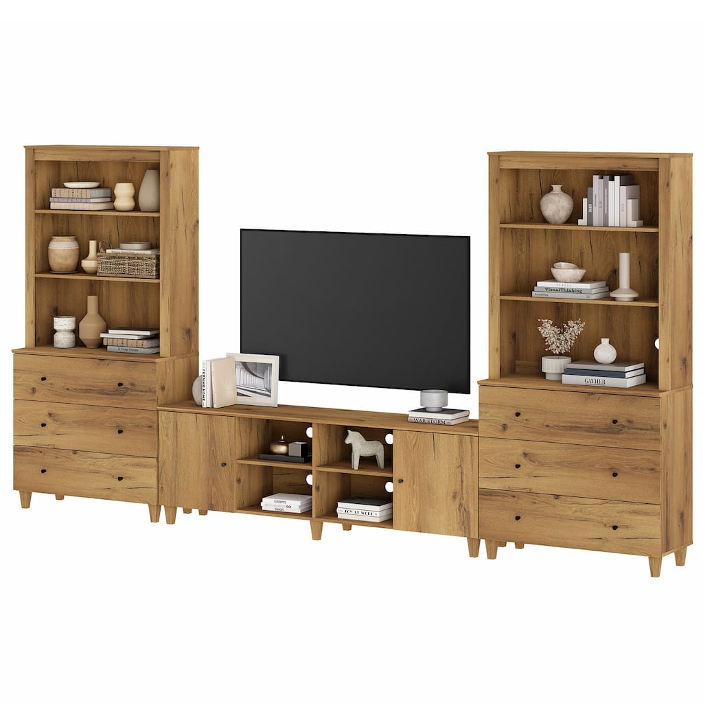 WAMPAT Modern TV Stand and Bookcase Set for 75" TVs
