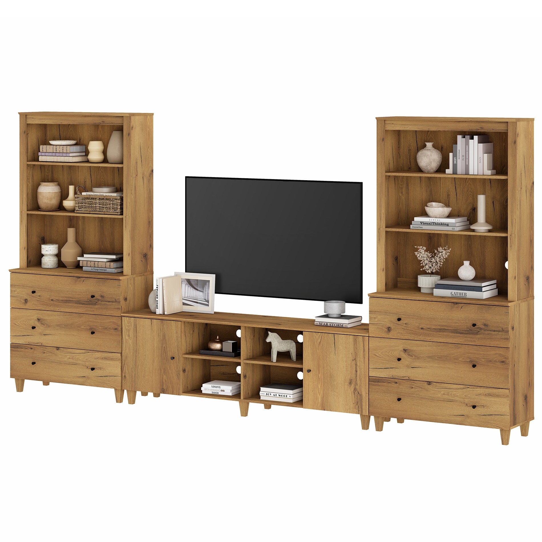 WAMPAT Modern TV Stand and Bookcase Set for 75" TVs